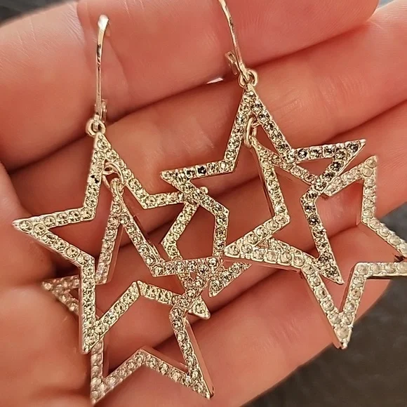 Silver Star Dangle Earrings - Picture 2 of 8
